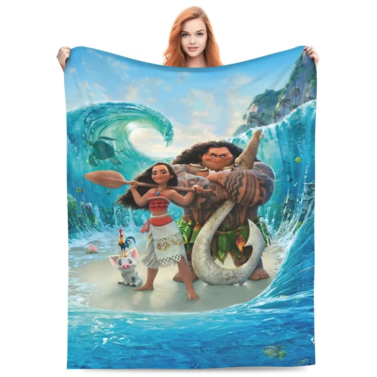 Anime Moana Printed Flannel Blankets 3D Printing Soft Bedding Throws for Living Room Camping Funny Bedspread Sofa Bed Cover