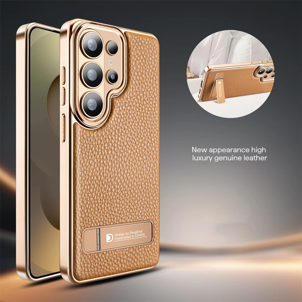 Luxury Leather Folding Metal Stand Phone Case For Samsung S26 S25 Plus S23 S24 Ultra For Magsafe Wireless Charging Matte Cover