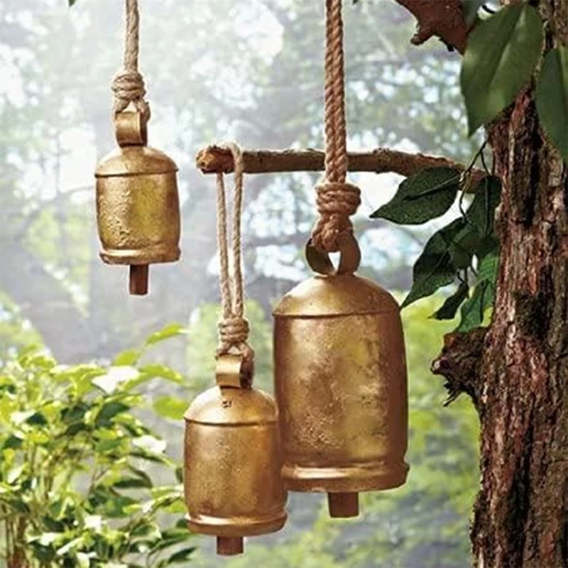 

Cast Iron Hanging Cow Bells Of 3 Hanging Harmony Bells Garden Rustic Relaxing Tranquil Wind Chimes