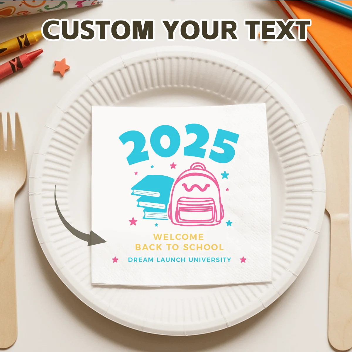 

Personalized Paper Napkins for Back to School Custom Napkins of Your Text Disposable Napkins for School Season Luncheon Dinner