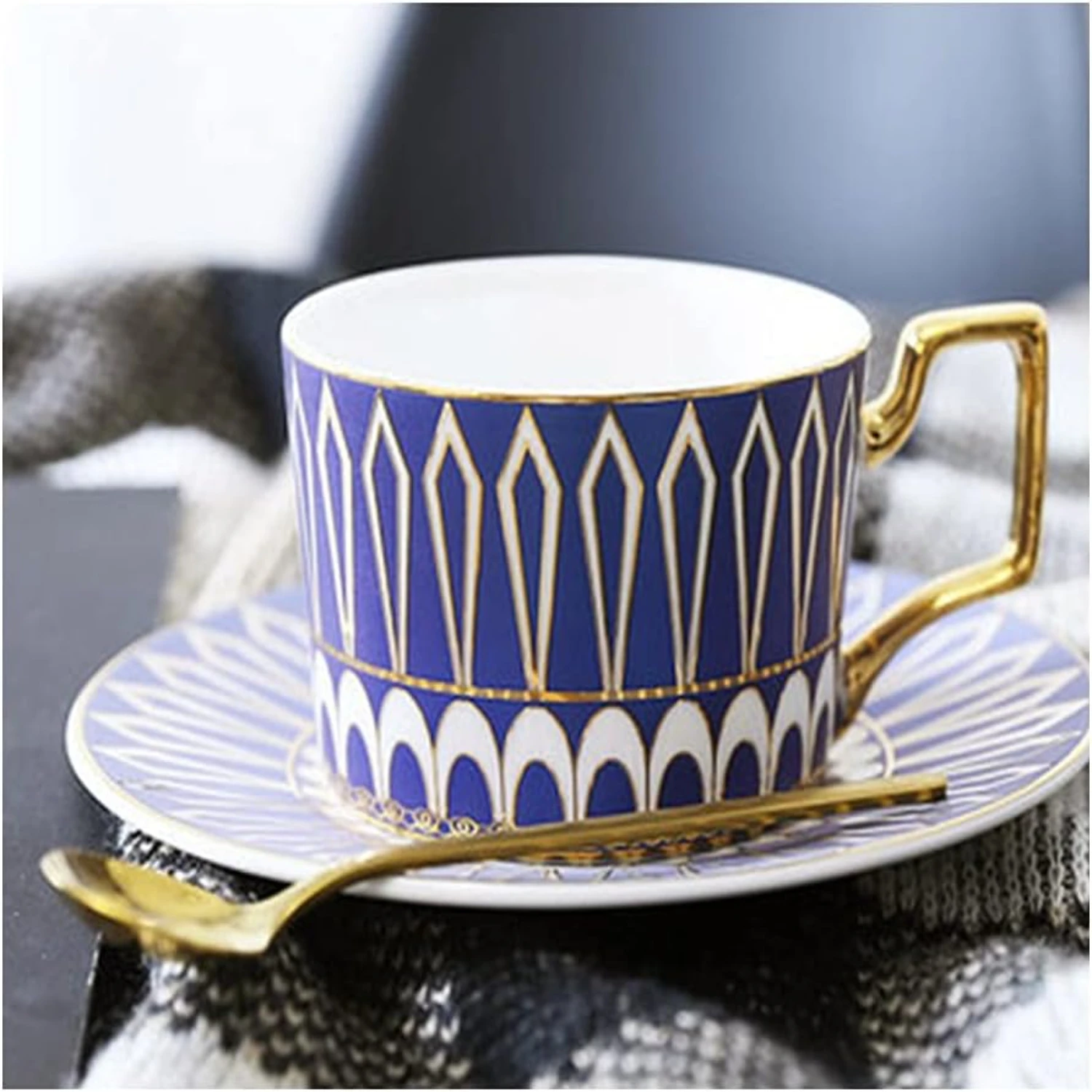 Stylish and Elegant Set of 6 Exquisite Porcelain Coffee Cups and Saucers for Specialty Coffee Drinks, Latte, Cafe Mocha, and Tea