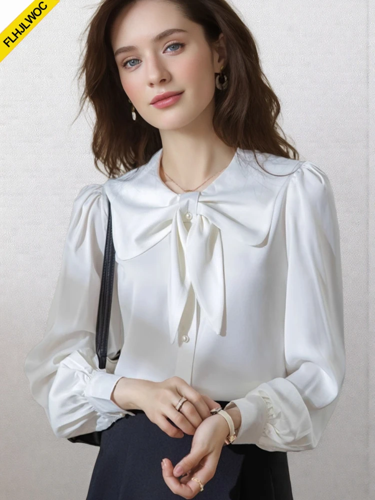 Witte Franse blouse met pofmouwen voor dames Leuke lieve meisjes Lente Zomer Nieuwe matrozenkraag Top Strikje Lace-up witte shirts