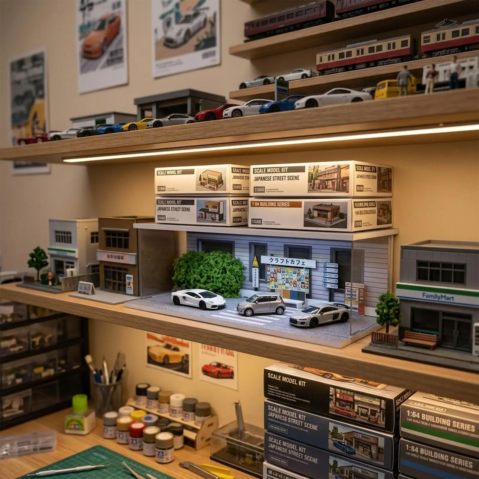 

Витрина для моделей автомобилей масштаба 1:64 с LED-подсветкой, мини-витрина для хранения коллекций моделей автомобилей, декор для дома