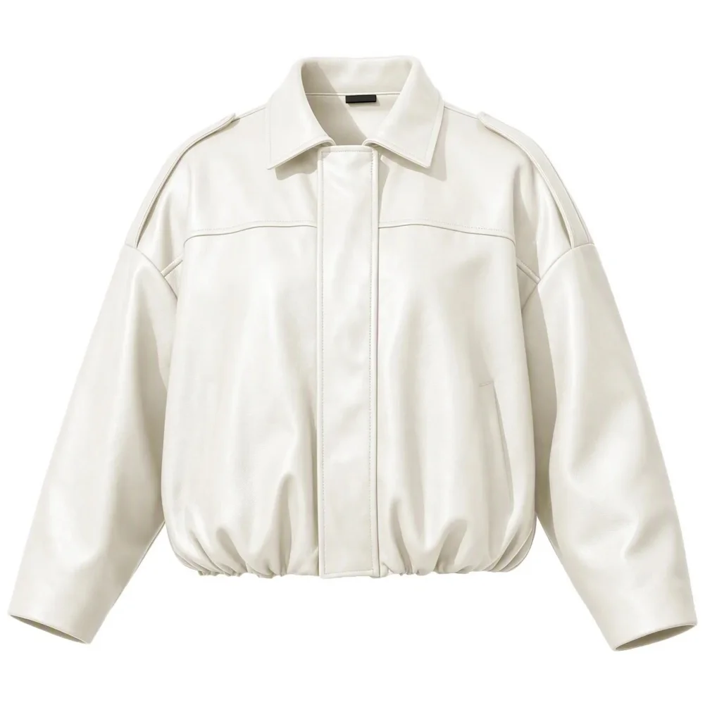 Leather Style Polyester Jacket Men's Solid Color Casual Long Sleeve with Lapel and Front Pocket for Hot Weather