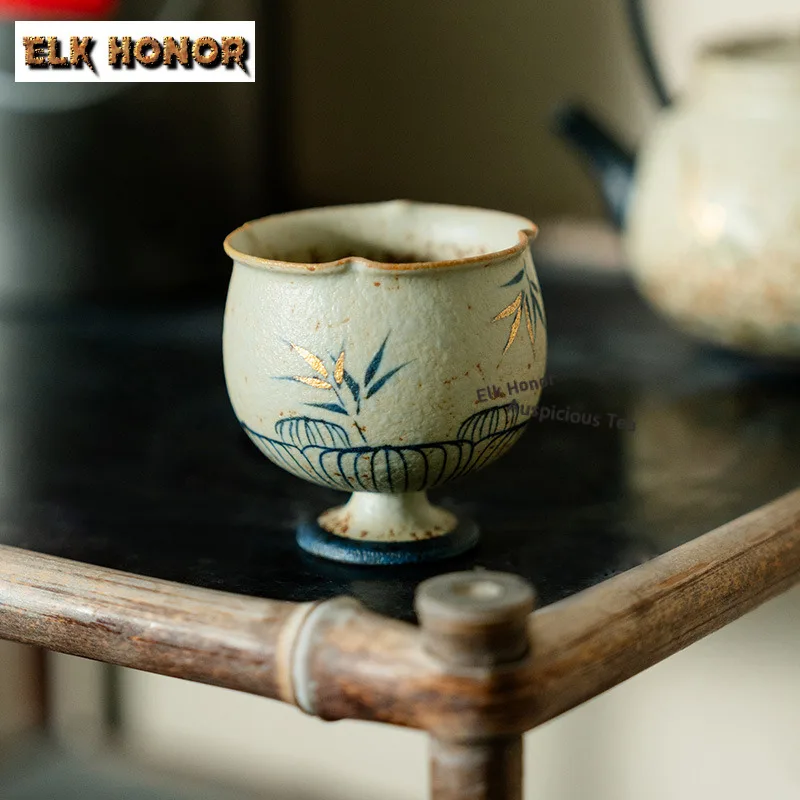 

50ml Hand-painted Bamboo Tall Flower Bud Teacup Retro Tea Bowl Jug Tea-tasting Personal Cup Chazhan Master Cups Drinkware Gift
