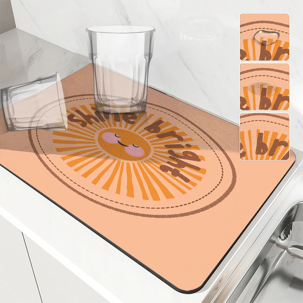 Coffee Cup Drying Mat Geometry Patterns Non-slip Absorbent Mat Diatoms Tableware Kitchen Counter Drain Mat Coffee Bar Drain Mats