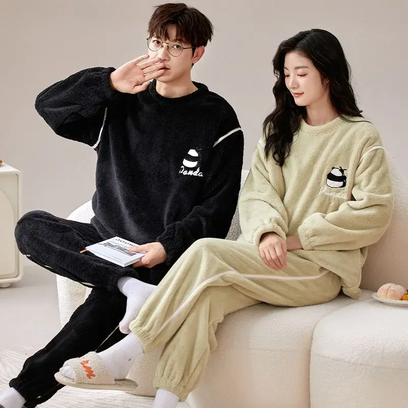 أطقم بيجامات شتوية للأزواج بأكمام طويلة وسميكة ودافئة من الفلانيل لعام 2025 للرجال ملابس نوم كورية فضفاضة بيجامة ملابس منزلية للنساء #6