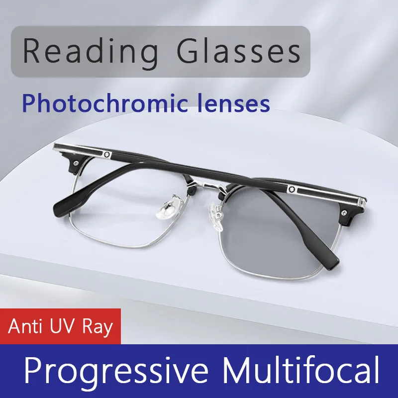

Photochromic Progressive Multifocus Reading Glasses for Men, Stylish Computer Readers,Magnifying Presbyopic Eyeglasses