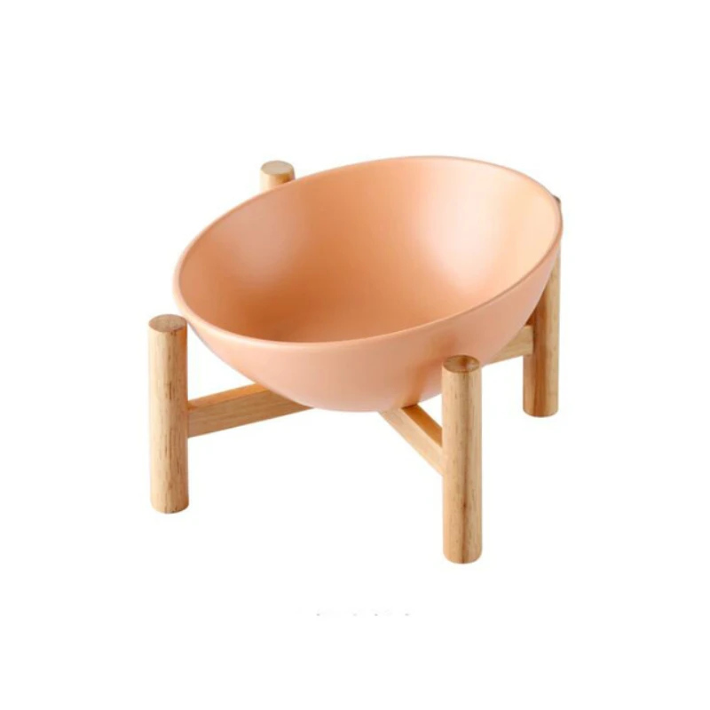 TECHOME Newest Design Pet Food Bowl Ceramic Cat Bowl With Wood Frame Bowl With Cross Frame Bevel Cat Bowl Pet Ceramic Bowl