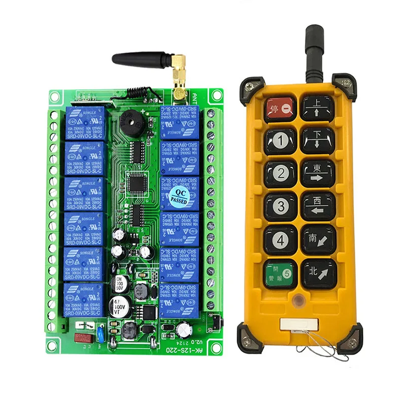 3000m DC 12V 24V 36V 48V 12CH Radio Controller RF Wireless Remote Control Overhead travelling crane System Receiver+Transmitter