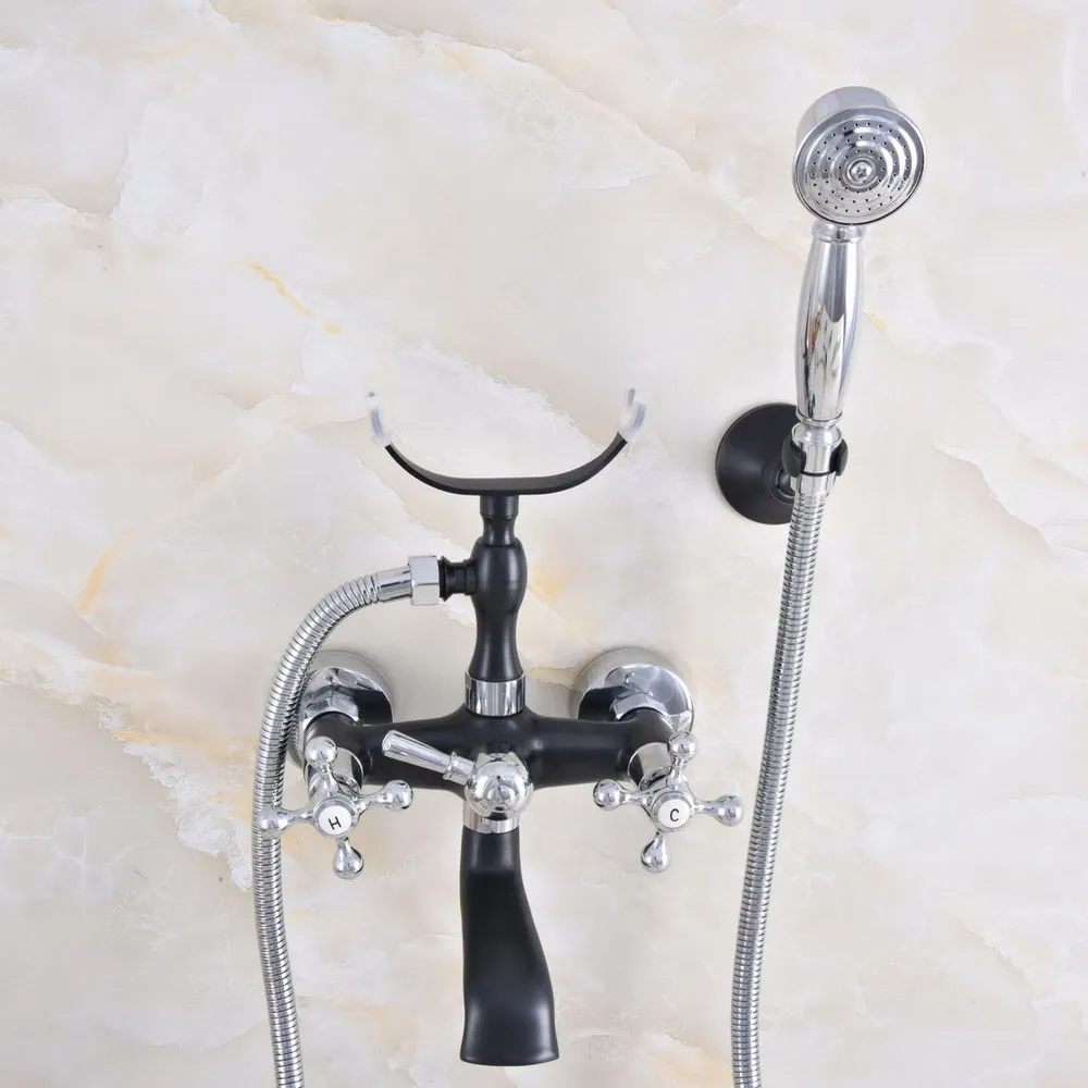 

Chrome & Black Oil Rubbed Brass Wall Mounted Bathroom Bath Tub Faucet Set with 1500MM Hand Held Shower Spray Mixer Tap 2na624