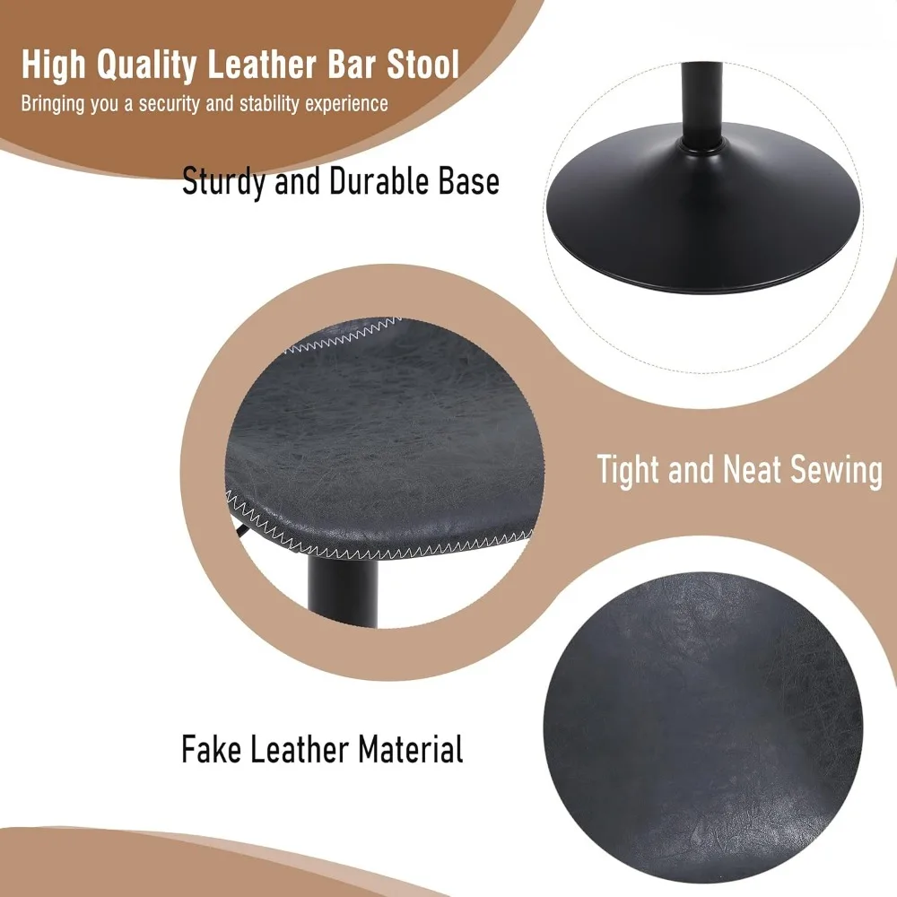 Verstellbare drehbare Barhocker mit Rückenstütze, moderne Stühle in Thekenhöhe, armlose Kücheninsel-Sitzoptionen aus Leder