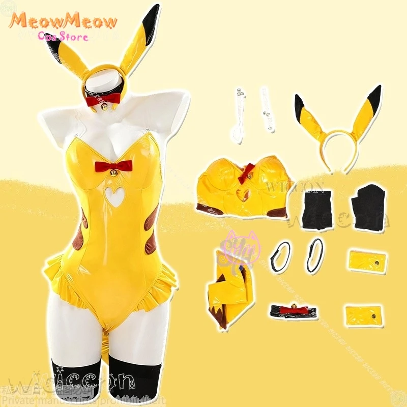 Disfraz Halloween Costumes Anime Mon Cosplay 2025 activité de fête FURRY jaune souris PU combinaison Sexy mujer