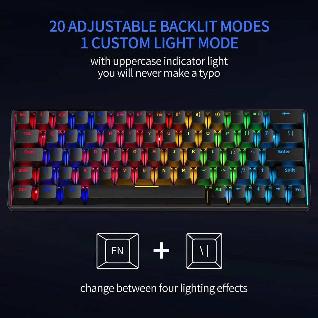 ZIFRIEND 63 Keys Mechanical Keyboard Wired Type-C Hot Swap 60% RGB Backlit PC Gaming Computer For Gamer Mini Keyboards Keycaps