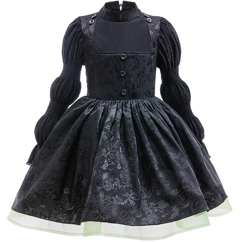 

Halloween costume girl party dress evil witch costume girl long sleeve black cosplay dress Costume kids special occasion dress