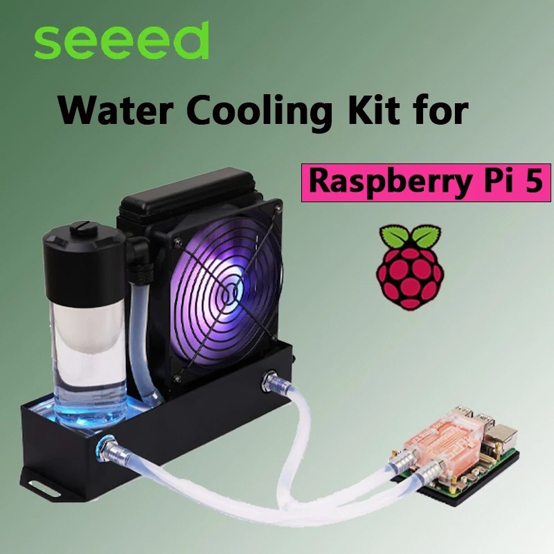 

Water Cooling Kit for Raspberry Pi 5,With RGB-colored lights covering all heat sources control a fully loaded RPi 5 at about 40℃