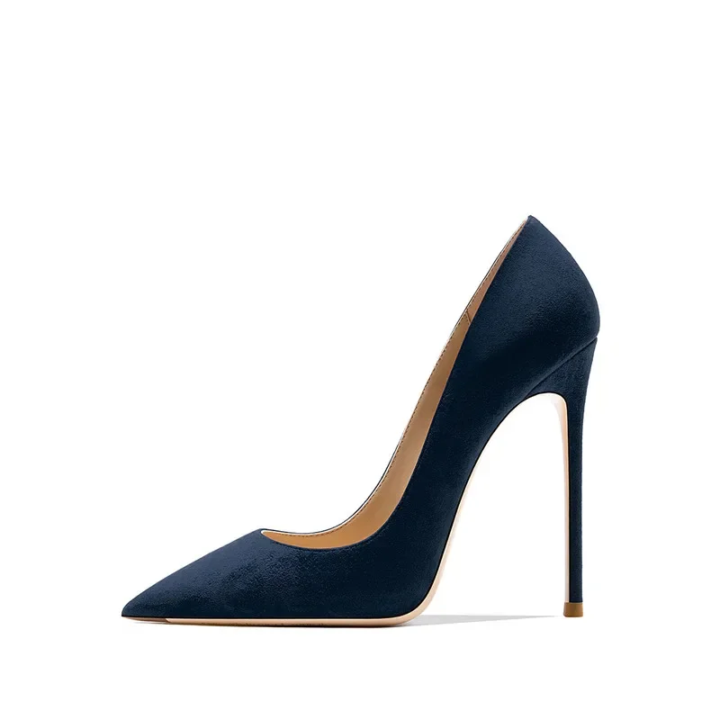 

Super Sexy Black Flock Winter Shoes with Pointed Toe Women Fashion High Heels Slip on Navy Blue Red Apricot Pumps Presents