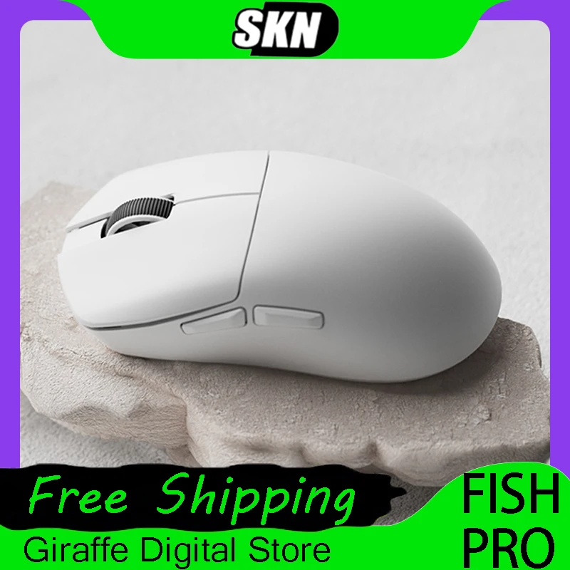 SKN FISH PRO Bluetooth three-mode gaming mouse PAW3950 8K return rate 30000dpi low latency 56g lightweight Office Mice Gift