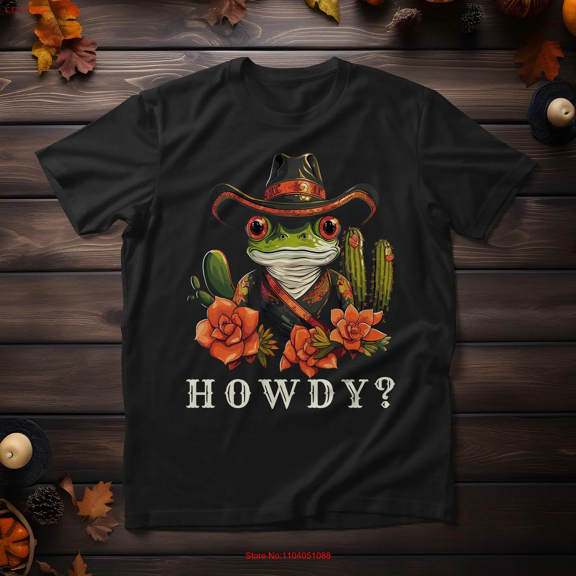 Cowboy Frog With Black Sombrero Cactus Howdy Cotton T Shirt Vintage Vibe Funny Trendy Style long or short sleeves