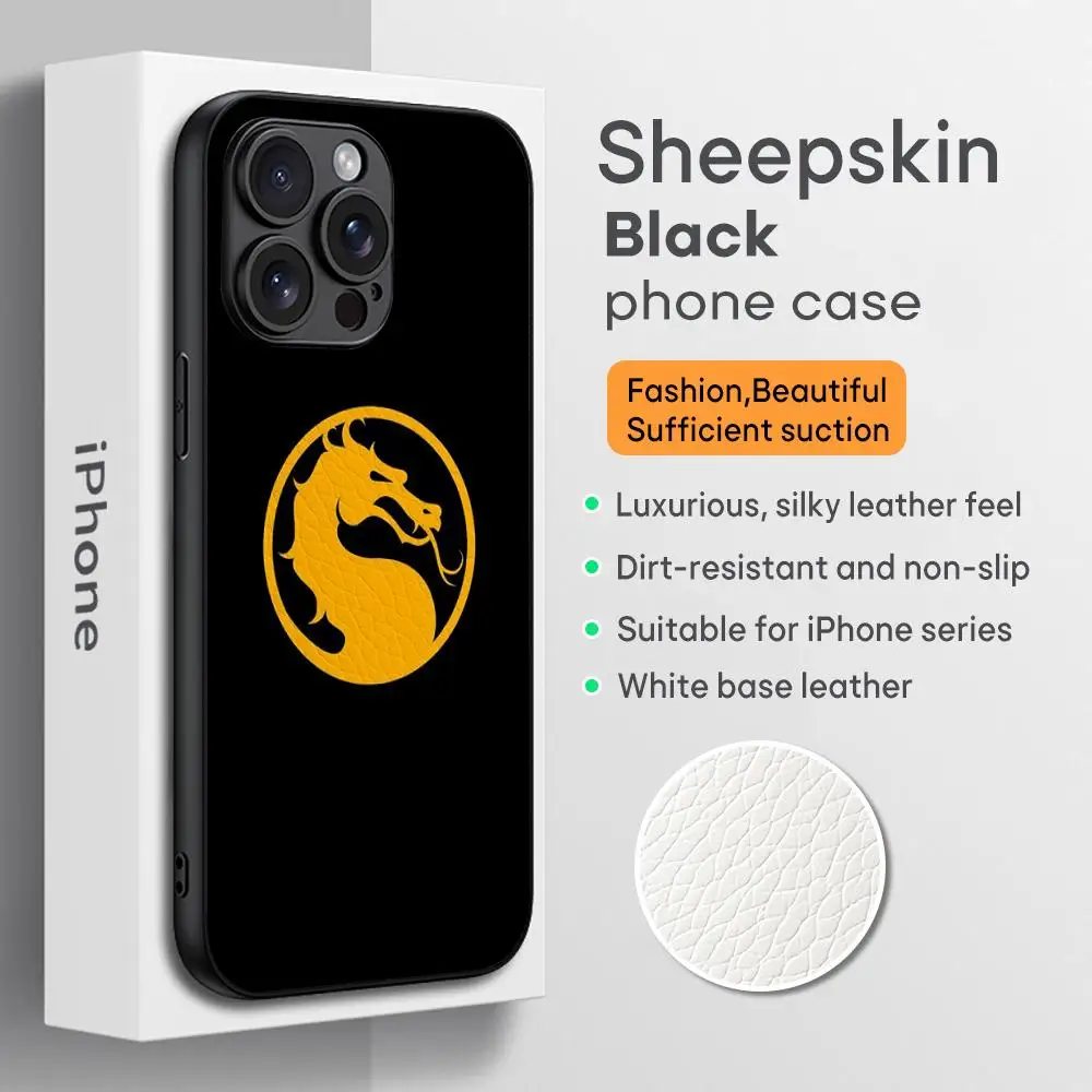 Чехол для iPhone 16 15 14 13 12 11 Plus Pro Max Limited Edition с дизайном логотипа Mortal Kombat, черный, жесткий, из овечьей кожи