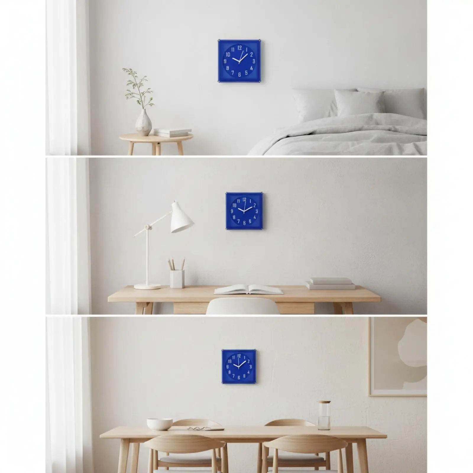 Blue Square Acrylic Wall Clock Modern Silent Design White Arabic Numbers for Home Office Study Room Decorative Piece