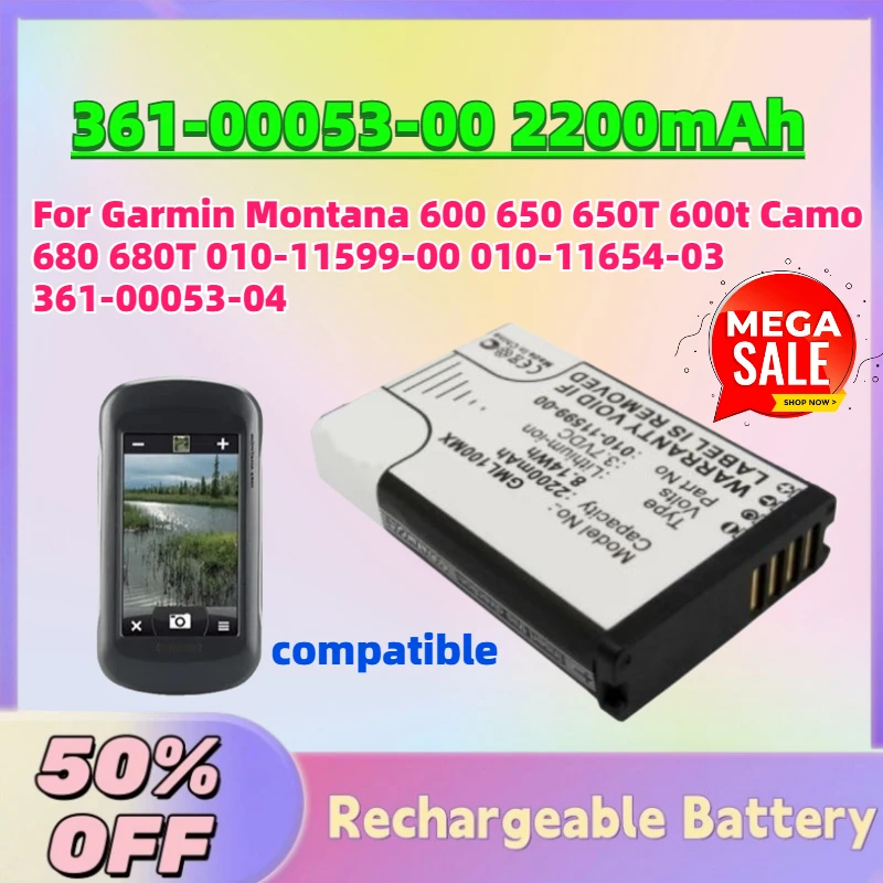 

New 361-00053-00 2200mAh 3.7V Battery for Garmin Montana 600 650 650T 600t Camo 680 680T 010-11599-00 010-11654-03 361-00053-04