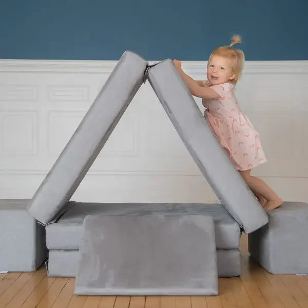 Sofá Rectangular de felpa de madera plegable para niños, minisofá suave con asiento de dibujos animados, para cama