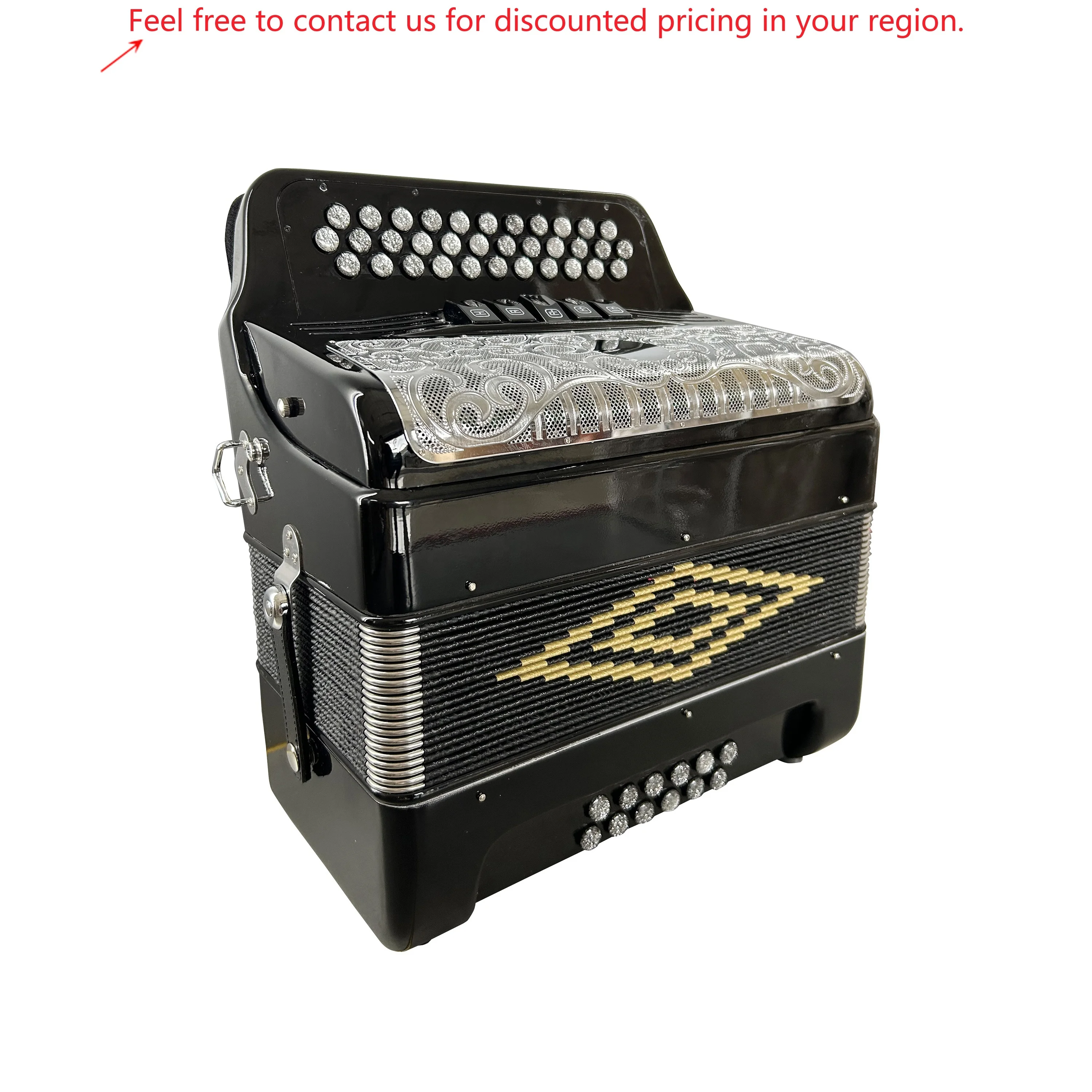 

SEASOUND Professional JB3412D Accordion 34 Buttons 12 Bass 5 Registers Diatonic With Bright Black Silver Grill Silver Buttons