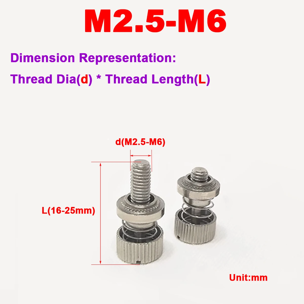 304 Stainless Steel/Nickeling Slotted Spring Press Riveting Knurled Hand Screw M2.5M3M4M5M6