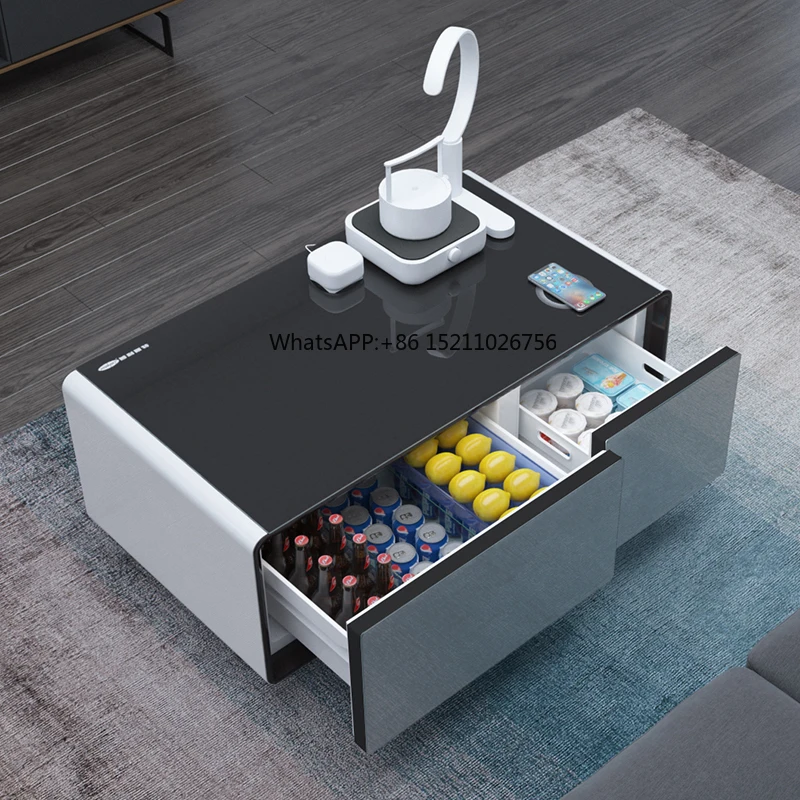 Primst Mini Coffee Table Built In Refrigerator Supporting Phone Wireless Charging Two USB Ports