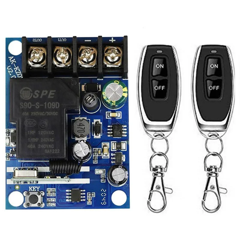 New DC12V 24V 36V 48V 1CH Remote Control Light Switch Relay Output Radio Receiver Module and 2 *Waterproof Transmitter