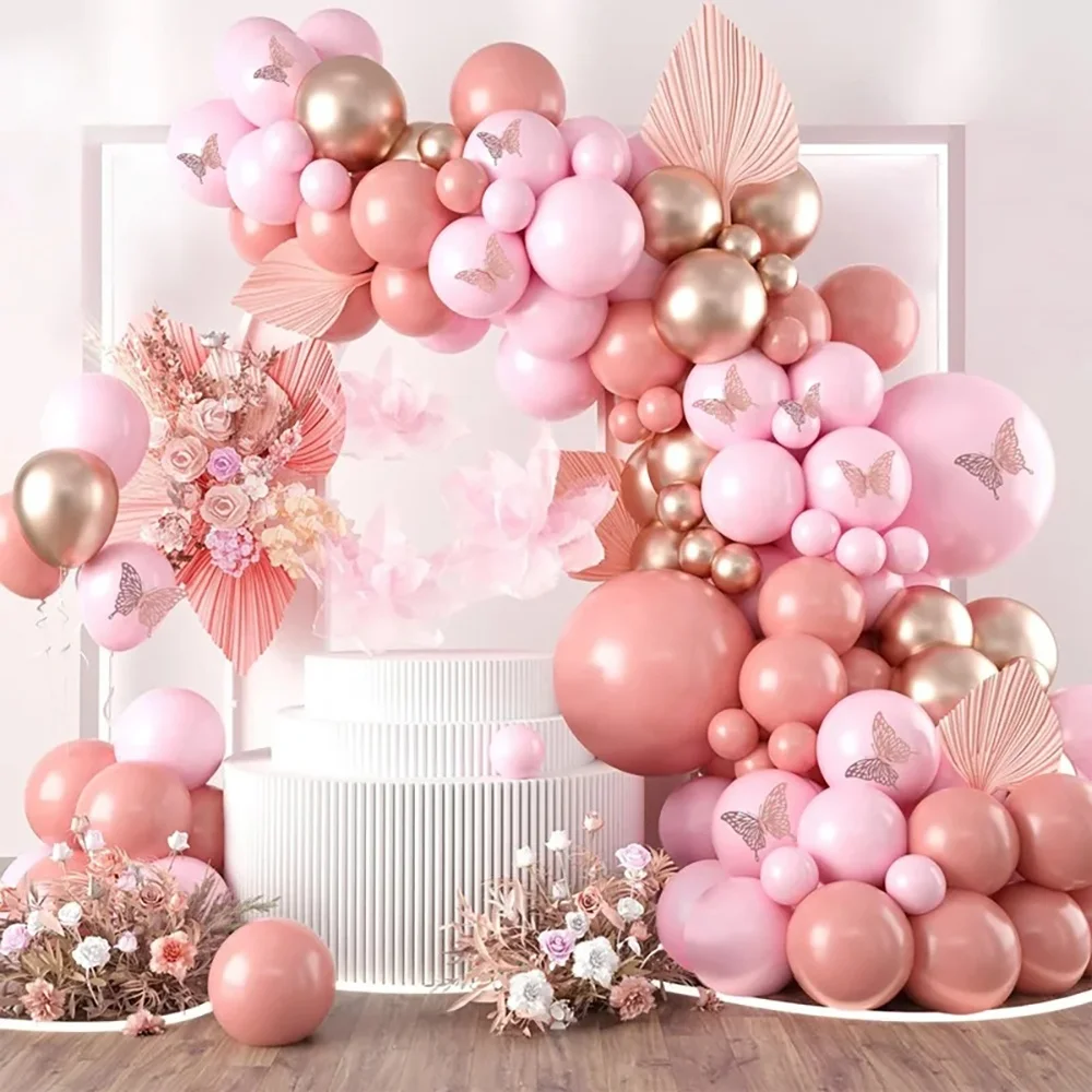 111-teiliges Latex-Ballon-Set in Rosa und Gold, geeignet für Geburtstagsfeiern, Hochzeiten, Partydekorationen zum Valentinstag