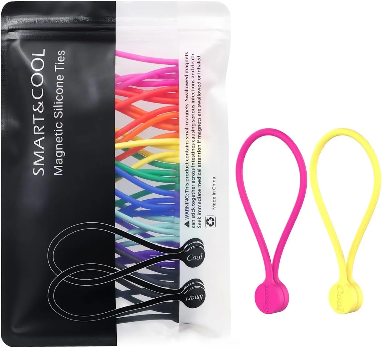 

Reusable Silicone Magnetic Cable Ties for Organizing Cords, Book Markers, Fridge Magnets, 20-Pack Multi