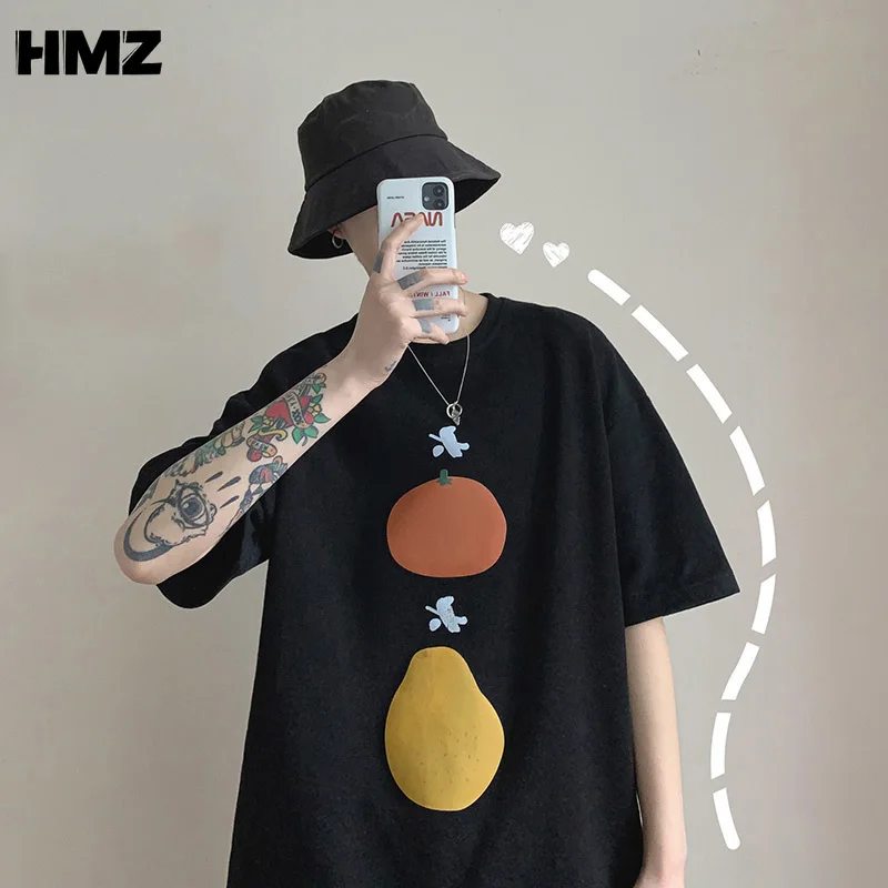 

HMZ Summer Funny Graphic Fruits T-shirt Men Harajuku Tee Streetwear Men Oversized Hip Hop Tee Couple Casual T-shirt Short Sleeve