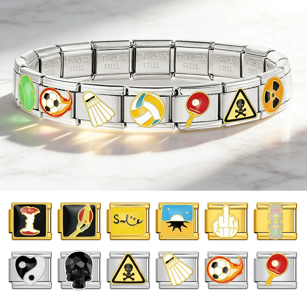 2026 Fashion Ball Sign Traffic Light Smile Match Italian Stainless Steel Charm Link fit 9mm Jewelry Making DIY Bracelet Gifts