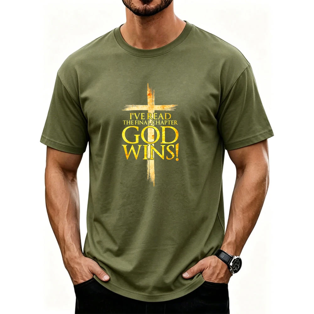 T-shirt en coton respirant de haute qualité avec motif « I've Read The Final Chapter God Wins Christian Faith Cross »