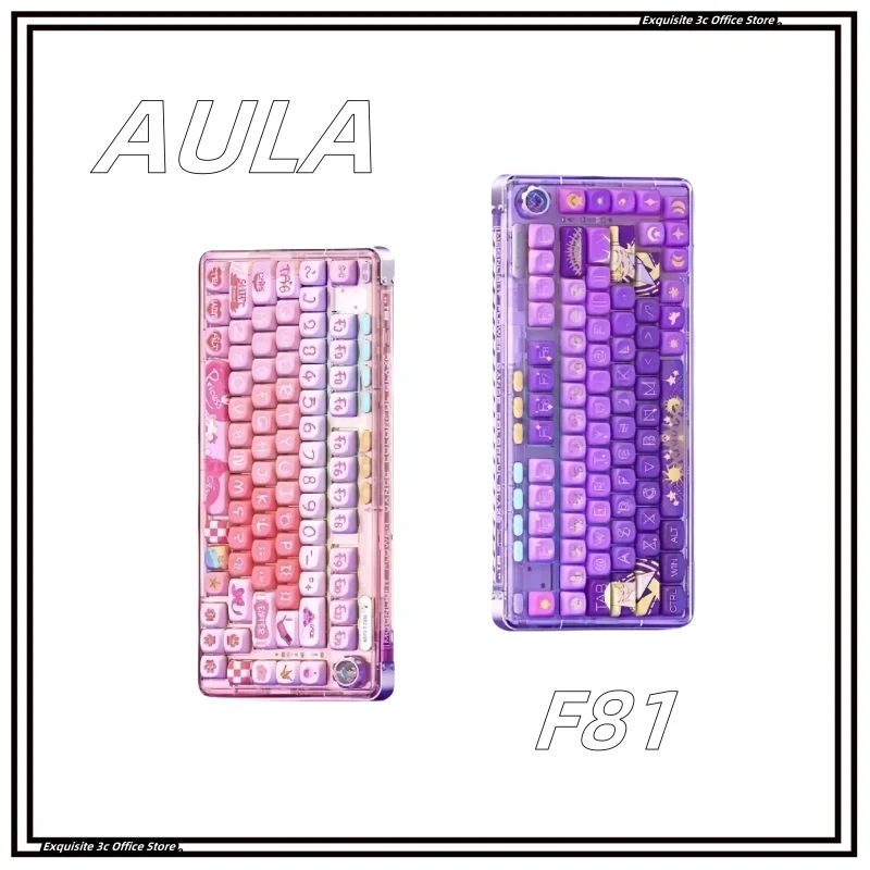 

AULA F81 Bluetooth wireless keyboard hot swappable transparent keycaps RGB backlight customization gaming keyboard Windows/Mac