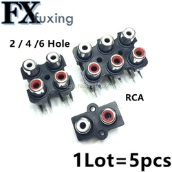 5Pcs 2 / 4 / 6 hole RCA Female Stereo audio Jack AV Audio input socket Connector Lotus row Amplifier Interface Signal connection
