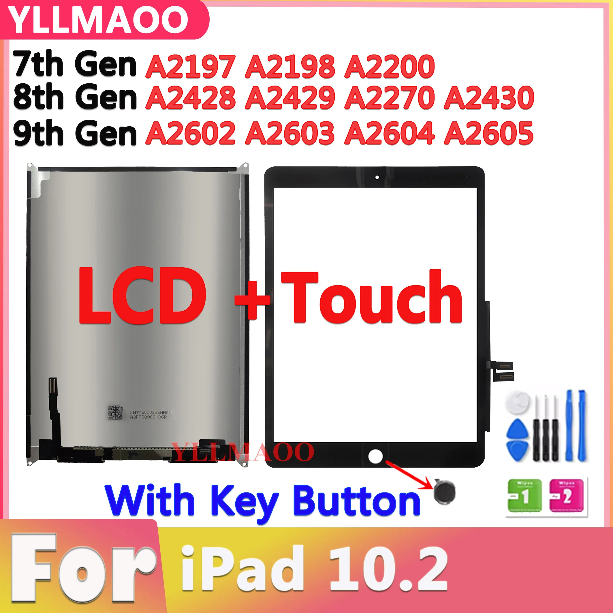 New LCD For iPad 10.2'' 2019 7th Gen A2197 A2198 /8th 2020 A2270 A2430 A2428/9th A2602 A2604 LCD +Touch Screen = Display Screen