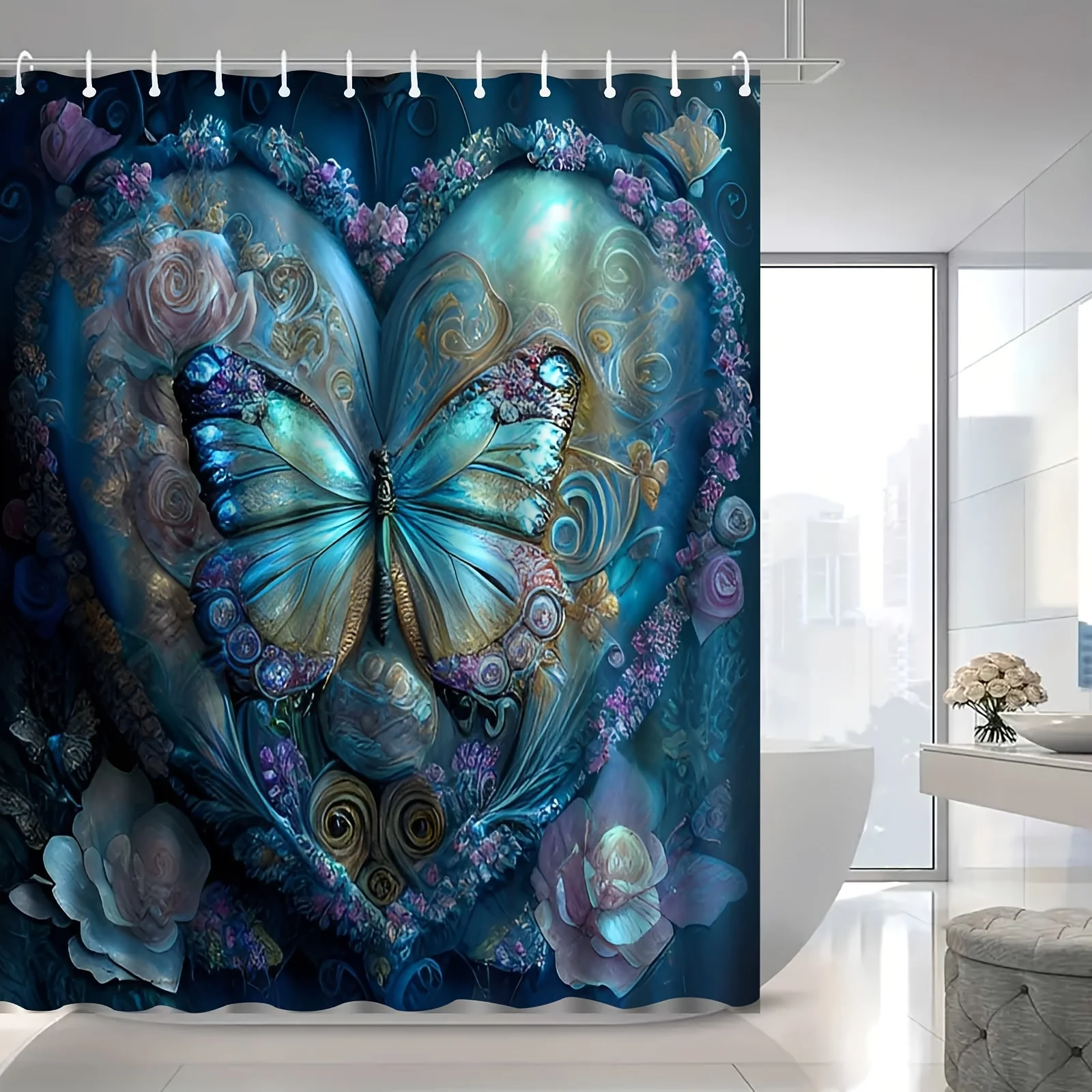 JIT1pcs Beautiful Fantasy Butterfly Shower Curtain, High End Elegant and Fog Proof Bathroom Curtain, Multi Functional Curtain, B