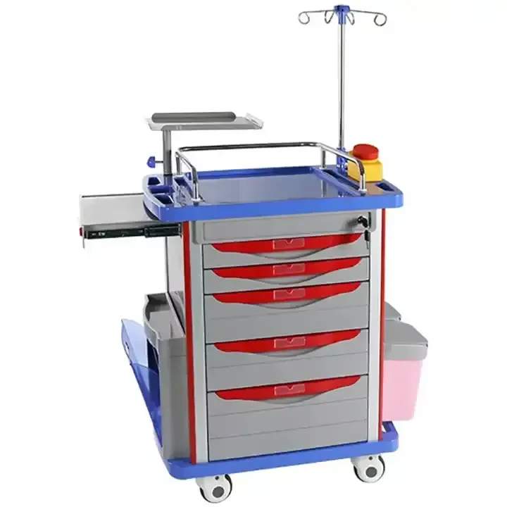 ABS Emergency Crash Cart Trolley Modern Traditional Anesthesia Trolley Steel Wheels Drawers for Hospital Clinic Workshop Use