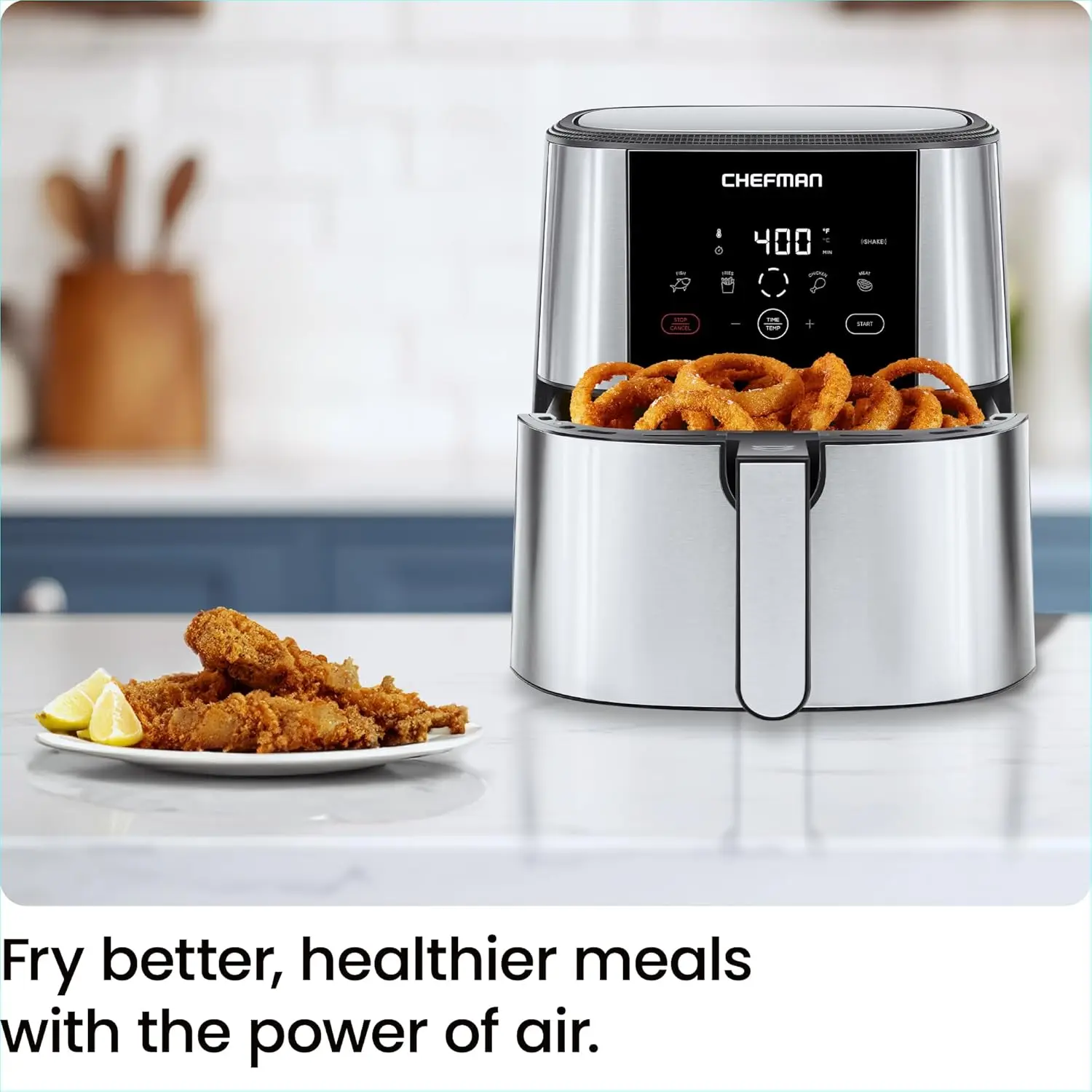 TurboFry® Touch Air Fryer, XL 8-Qt Family Size, One-Touch Digital Control Presets, French Fries, Chicken, Meat, Fish, No