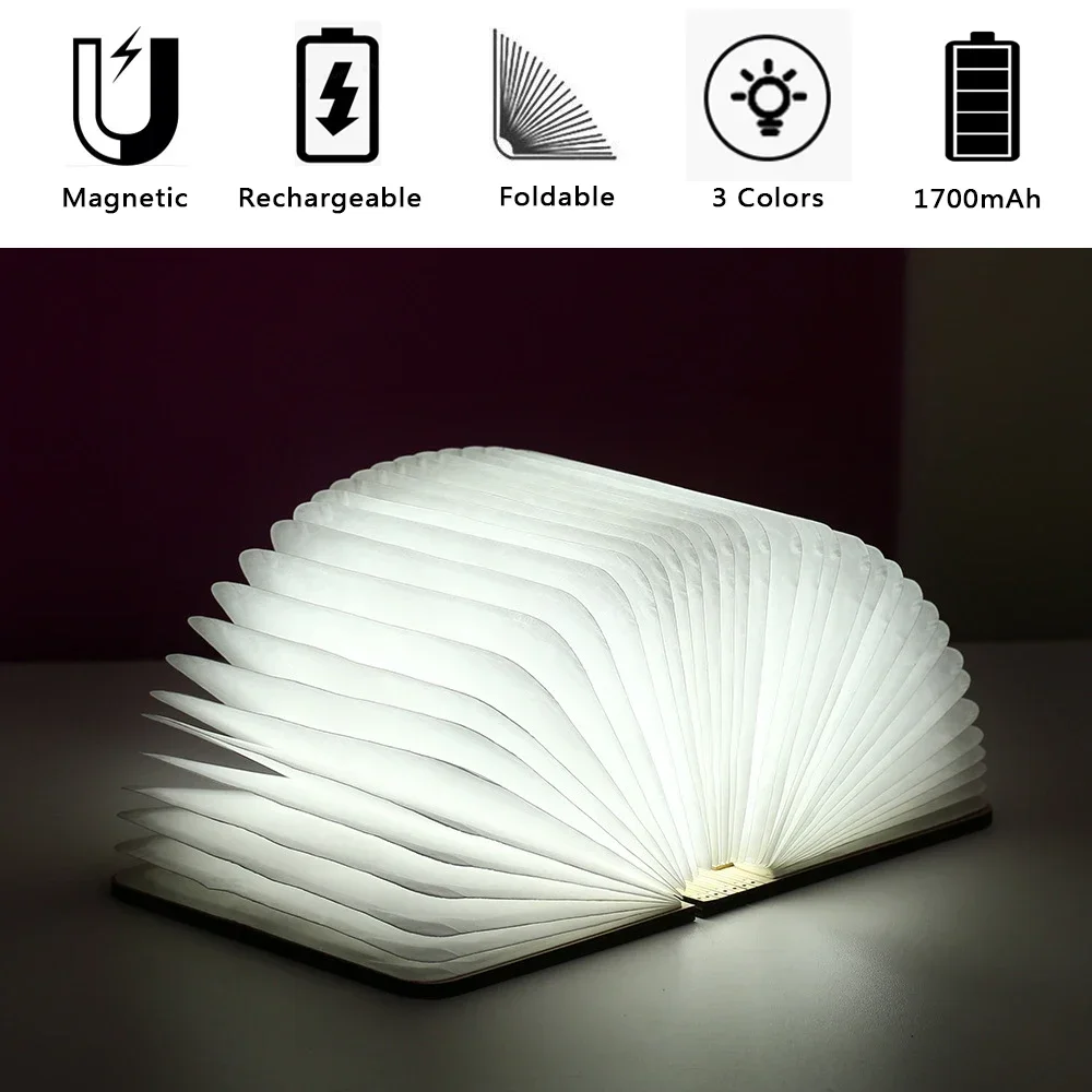 Imagem -02 - Portátil 3d Criativo Led Book Night Light Cores de Madeira 5v Usb Recarregável Magnético Dobrável Mesa Candeeiro de Mesa Decoração de Casa