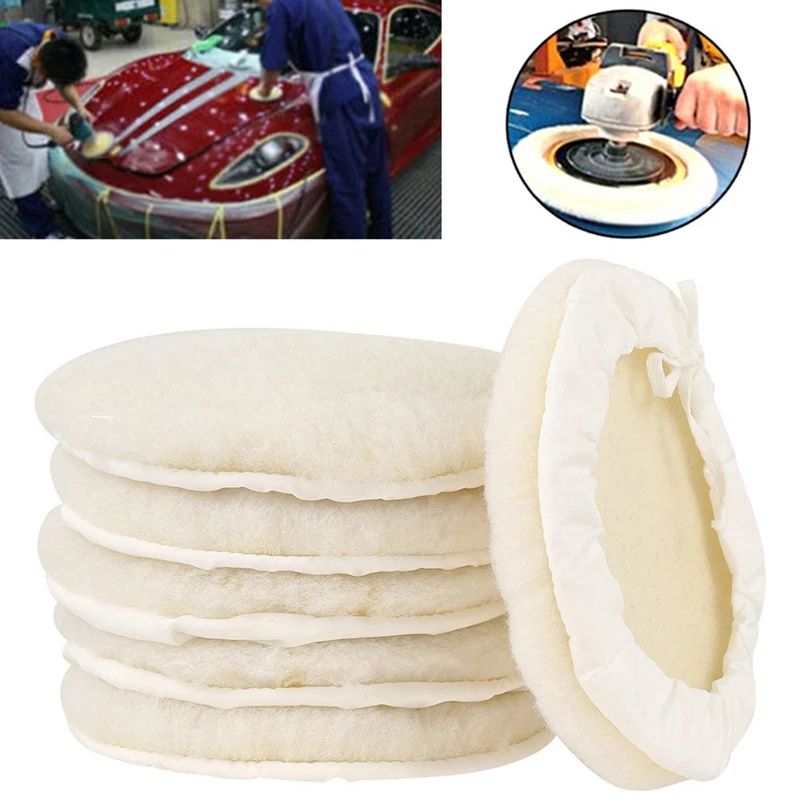 6 Pieces Of 7-Inch Wool Pad Buffer Polishing Disc Bundled With Lace-Up Wool Polishing Set Kit