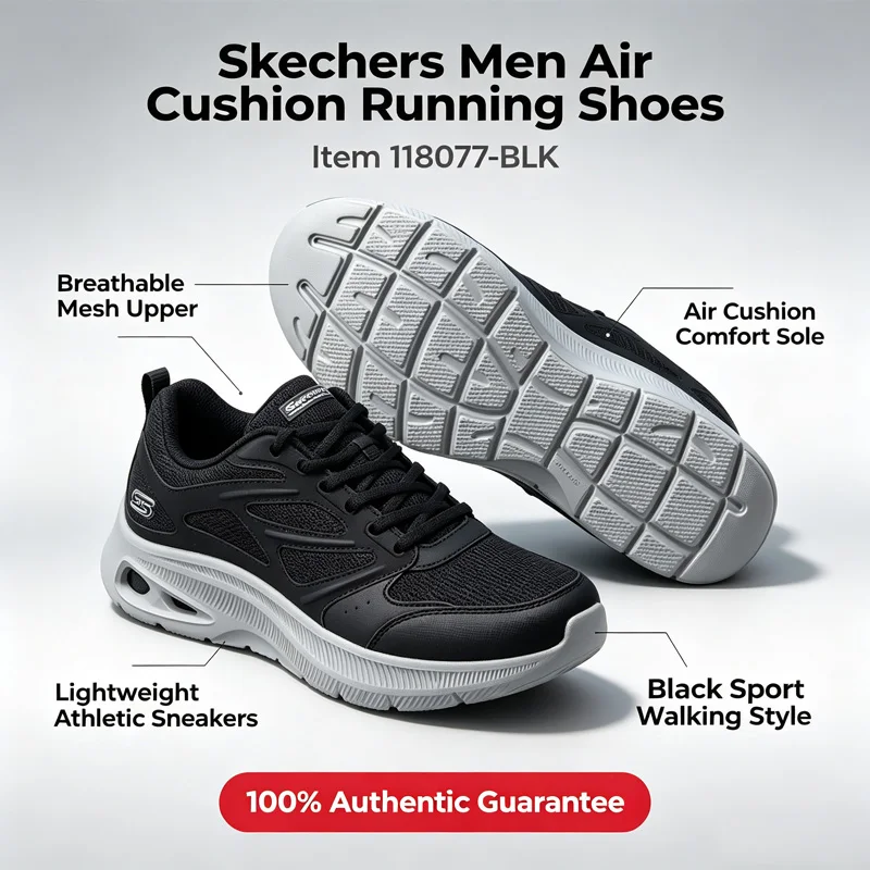 skechers-men-air-cushion-running-shoes-118077-blk-black-breathable-mesh-lightweight-comfort-athletic-walking-sneakers