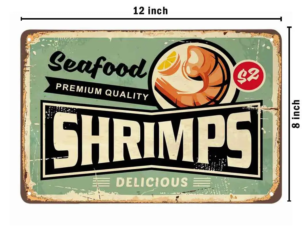 AOYEGO Shrimps Tin Sign,Seafood Delicious Orange Fruit Plate Restaurant Delicious Healthy Tasty Vintage Metal Tin Signs for Cafe