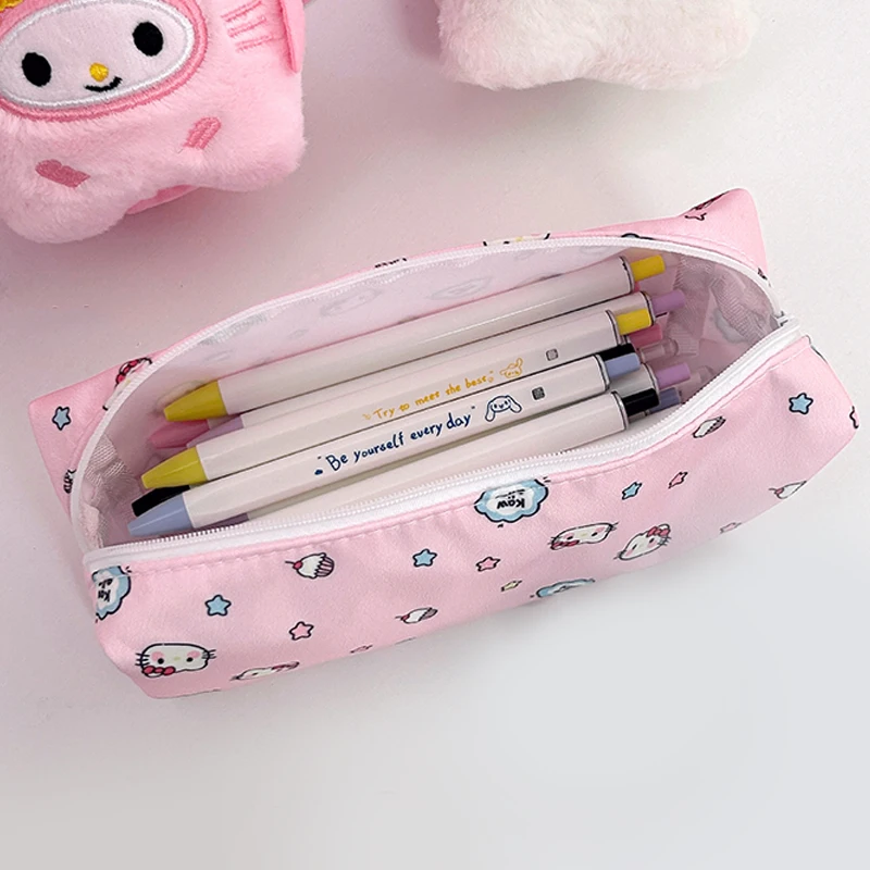 Sanrio Hello Kitty Pencil Pouch Large Capacity Pen Case Kt Cat Cosmetic Bag Girls Student Supplies Stationery Gifts