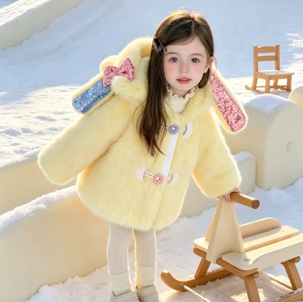 Girls' Coat 2026 Autumn and Winter New Children's Clothing Korean Style Girl Baby Cartoon Warm Lovely Plush Coat