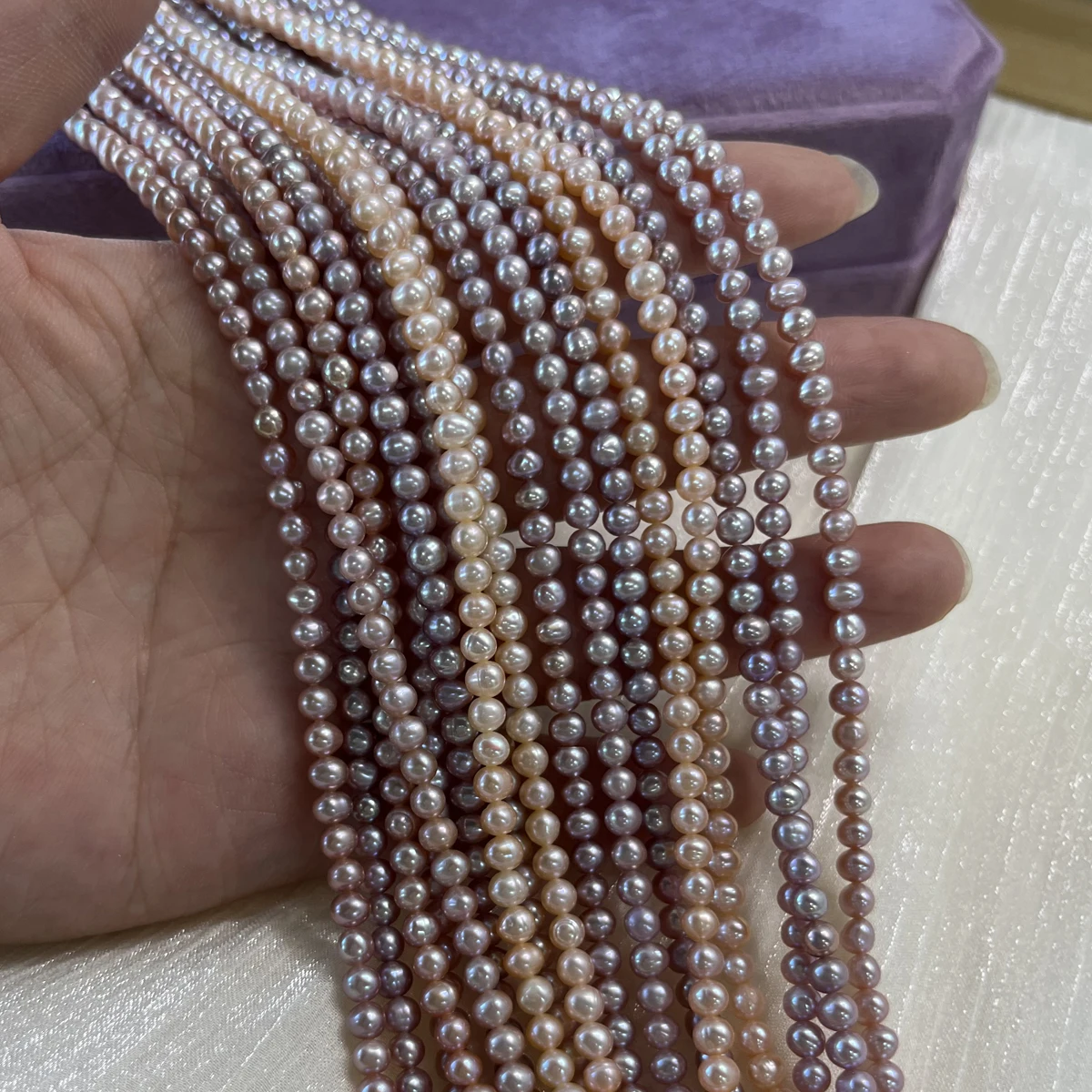 

4-4.5mm High Quality Near-round Natural Freshwater Pearl Pink Purple Beads for Jewelry Making DIY Necklace Bracelet Accessories