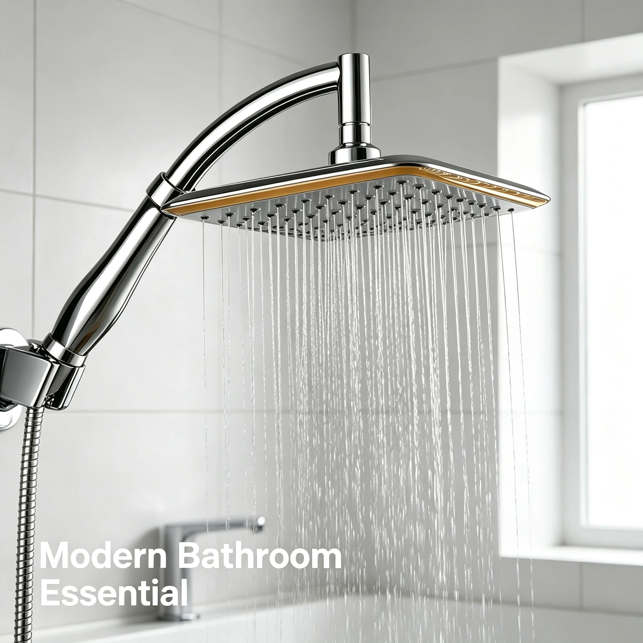 9‑Inch ABS Rainforest Top Spray Showerhead Set, Rotatable Shower Head with Extension Arm Without Connecting Pipe for Bathroom